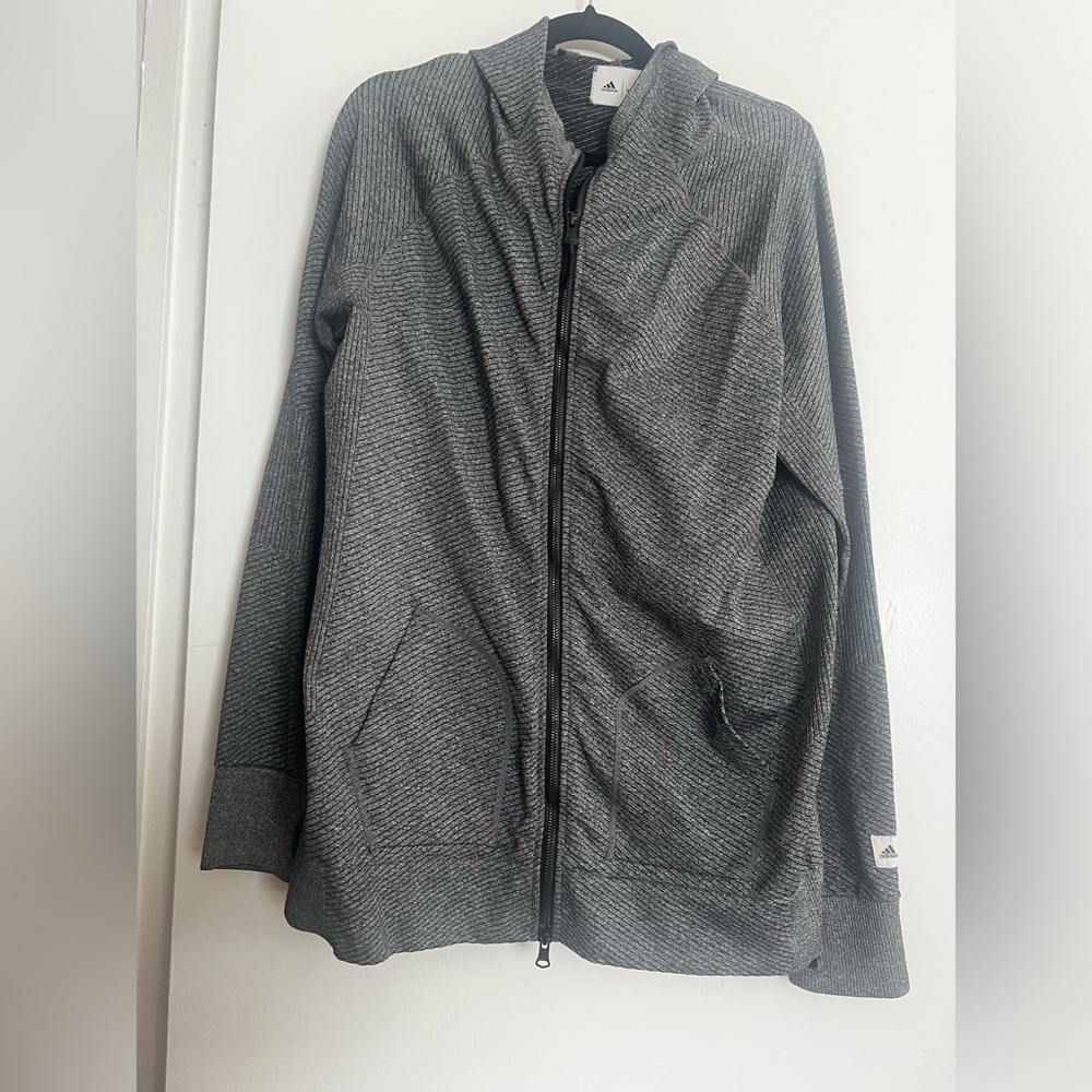 Adidas Charcoal Double Zip Long line Jacket with hood